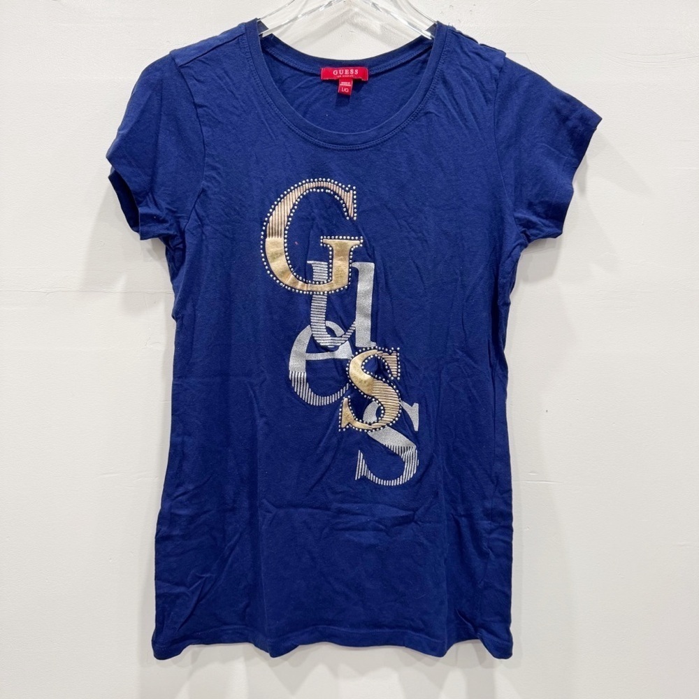 Guess Y2K Classic Logo Tee Short Sleeve Blue Beaded Large